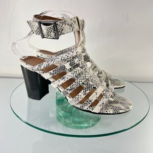 Vionic Sami Gladiator Heel Sandals Snake Print Ankle Strap Black White